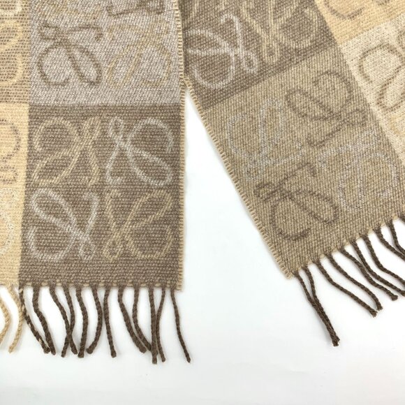 H16197 Loewe Wool Blend Scarf With Monogram Pattern & Fringe Trim - Picture 6 of 8